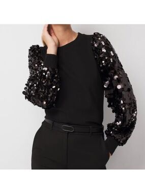 Michael Kors Black Sequin Balloon-Sleeve Sweatshirt
